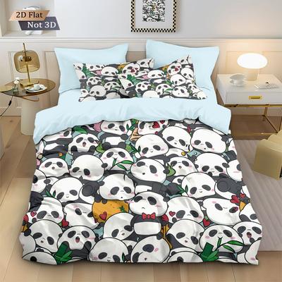 3er Set Niedliche Cartoon-Panda-Druck Hohlfaser-Daunendeckenbezug, Mehrere Größen Schlafzimmer Bettwäsche Dekoration, Maschinenwaschbar