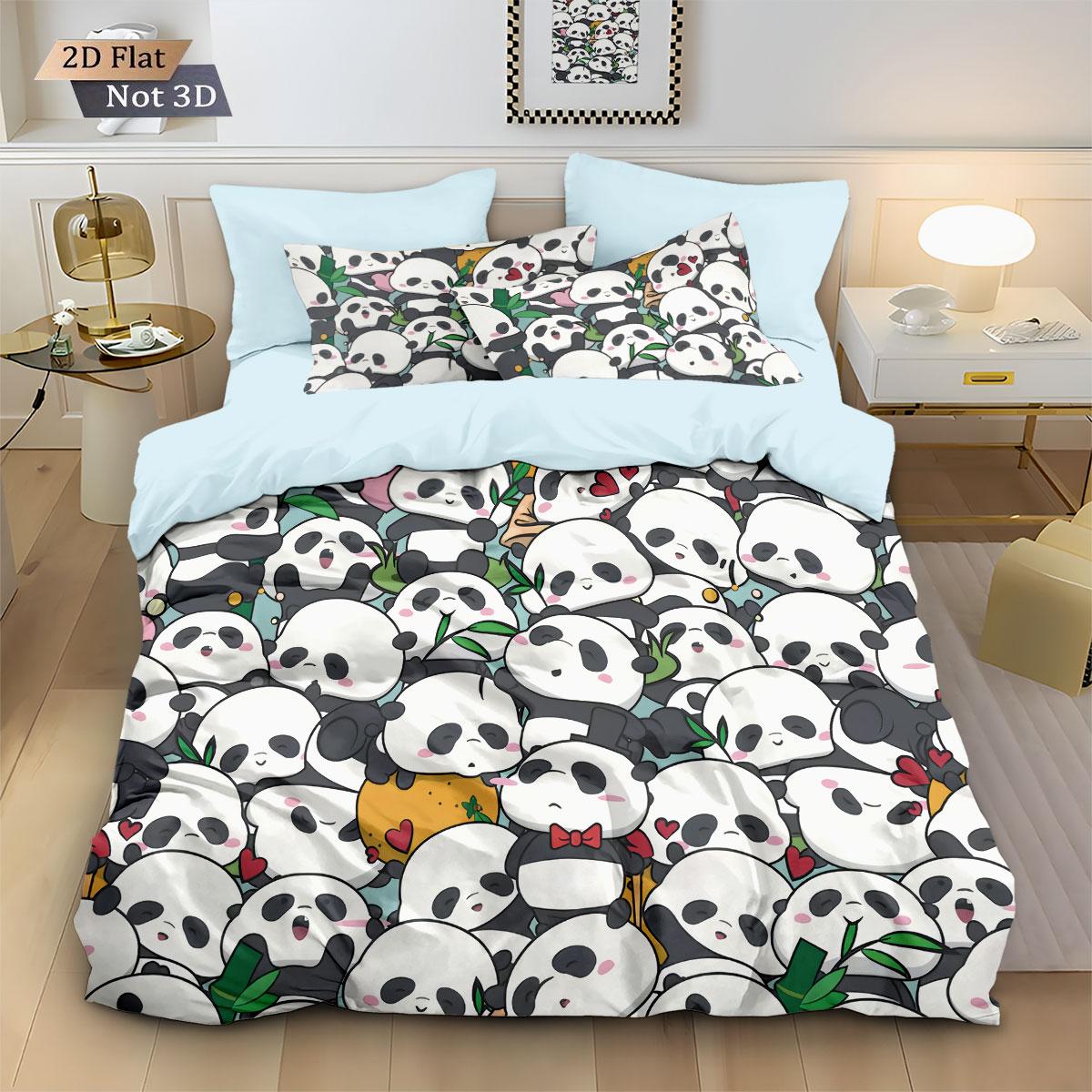 

3pcs Cute Cartoon Panda Print Coreless Down Duvet Cover Set, Multi Size Bedroom Bedding Decoration, Machine Washable 135x200cm-EU-Single&set