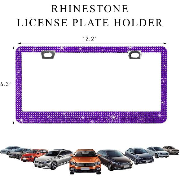 Car License Plate Frame, Sparkling Stainless Steel Auto License Plate Frame With Rhinestones, Bling Diamond License Plate Holder, Universal Exterior