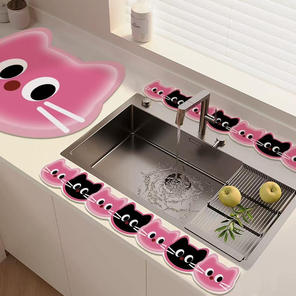 Cartoon Mat Faucet Water Stopper Mat Kitchen Countertop Absorbent Mat Diatomaceous Earth Draining Mat Easy Care Coaster Sink Mat