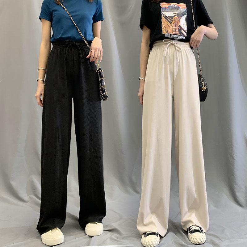 Breathable drawstring wide-leg pants summer high waist drape cool floor mopping straight pants casual thin loose sunscreen pants