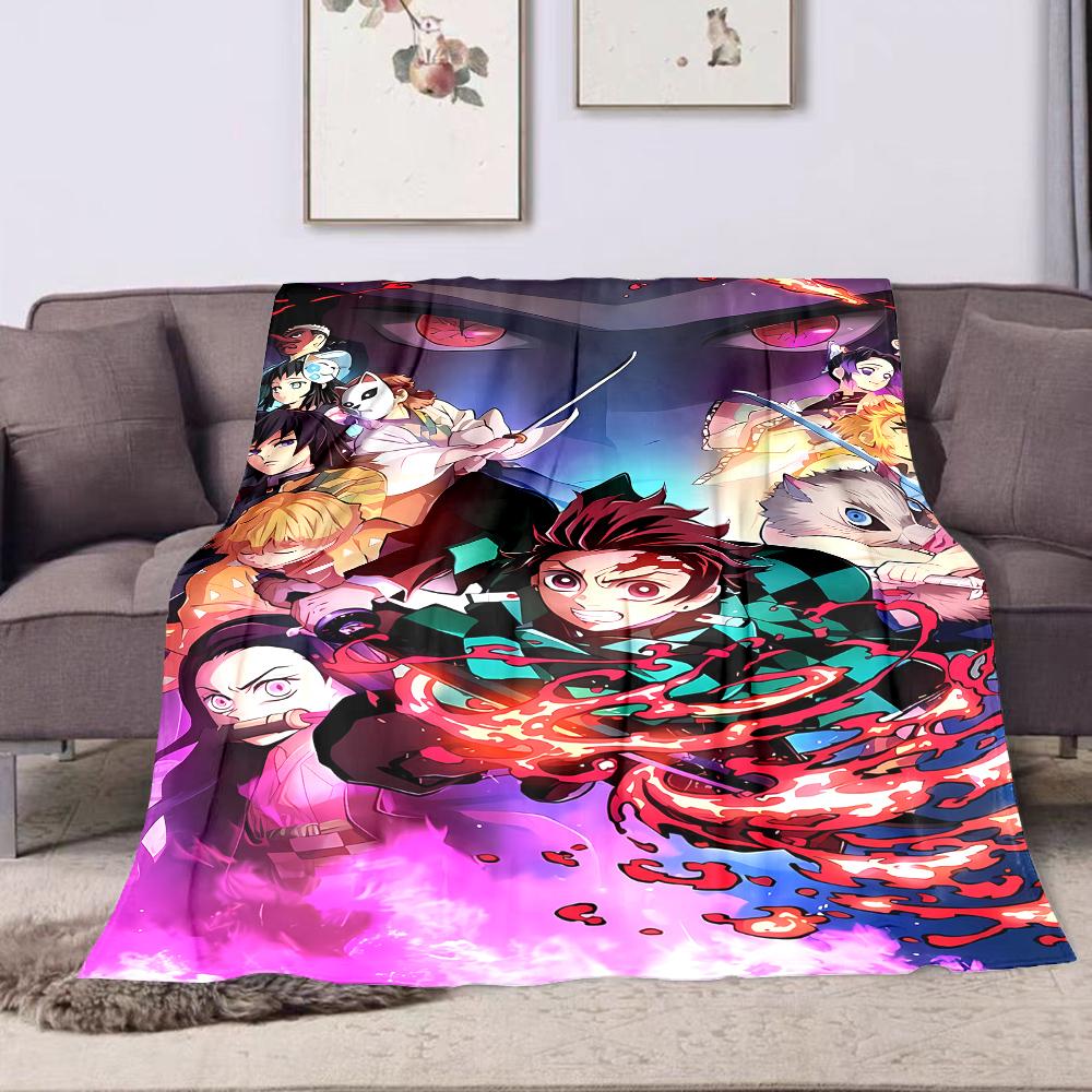 "Anime Warriors with Fiery Sword Design" Patterned flannel blanket perfect for the bedroom living room, sofa, or a little nap