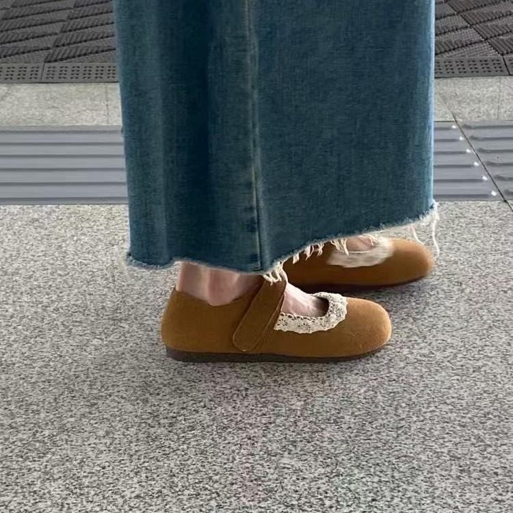 Flat-soled Single Shoes Women's 2025 Spring and Autumn New Mori Round Head Shallow Mouth Velcro Soft-soled Retro Mary Jane Doudou Shoes