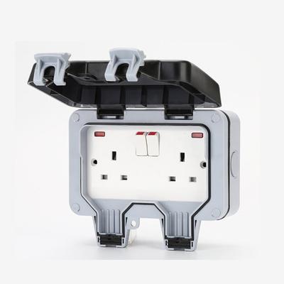 13A Single/Double Socket Neon Wall Switch Weatherproof Cover Box Outdoor IP66 Waterproof Switch Sockets