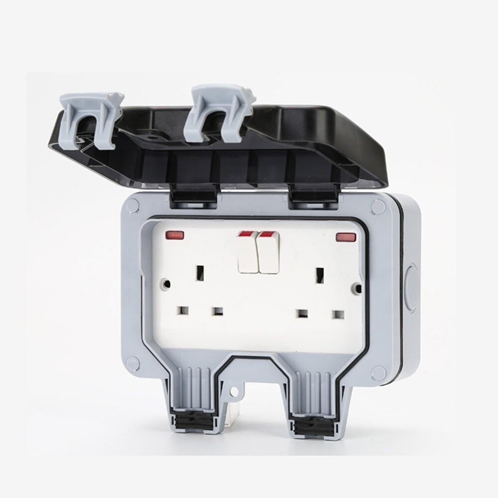Outdoor IP66 Waterproof Switch Sockets Box 13A Single/Double Socket Neon Wall Switch Weatherproof Cover