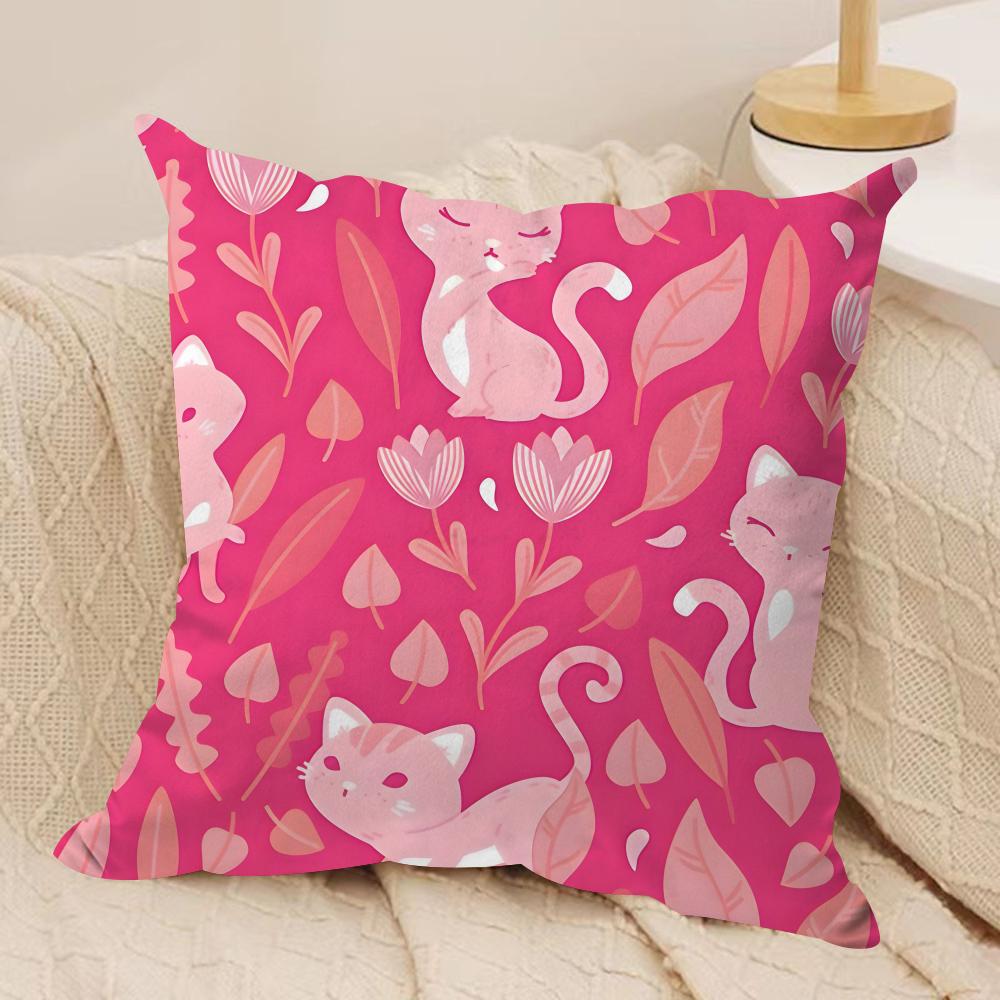 Cute Cat Cushion Cover Soft Plush Fabric DoubleSided Printed Sofa Cushion Cover for All Seasons Home Decor Gift
