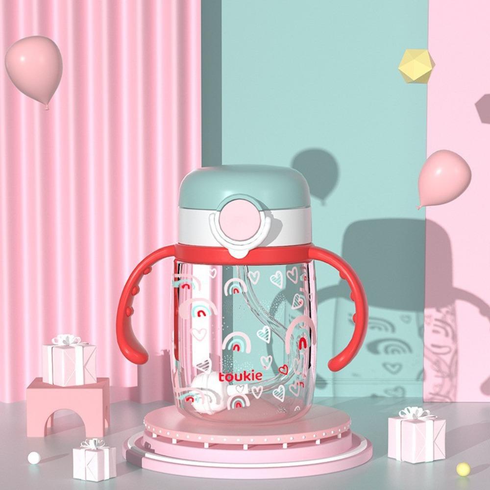 

Large Capacity Children Suction Cup with Straw Feeding Cup Drinkware Kids Clear Tumbler Toddler 220ml Pink