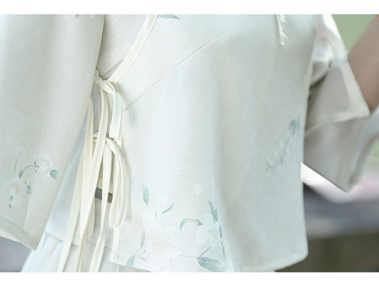 Women's Chinese Retro Tang Suit Cheongsam Top & Zen Tea Two-Piece Set