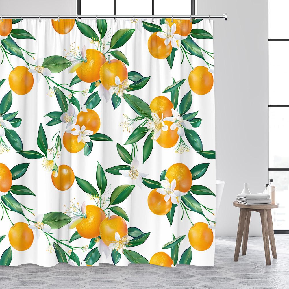 Tropical Fruits Shower Curtains Orange Lemon Peach Strawberry Watercolour Floral Leaves Modern Polyester Bathroom Curtain Decor