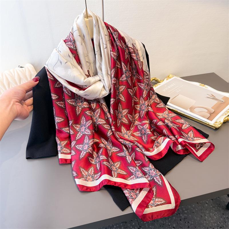 

Spring and summer printing simulation silk brocade sunscreen contrasting star flower silk scarf long scarf shawl versatile headscarf scarf 180*80cm