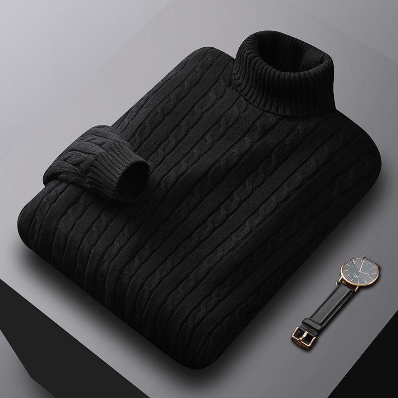 Mens Thick High Neck Knit Sweater Cotton Blend Warm Winter Pullover Loose Fit Casual Sporty Style