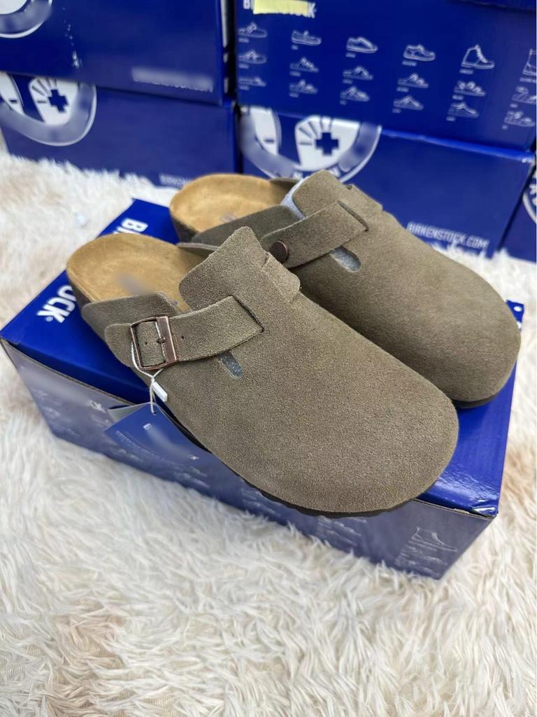 Birkenstock Genuine Leather Closed-Toe Half Slippers for Men and Women - Cork Insole, Spring/Autumn Style.