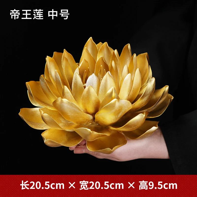 New Chinese Style Handmade Golden Emperor Lotus Figurine for Buddhist Decor with Zen Incense Burner Ceramic Miniatures