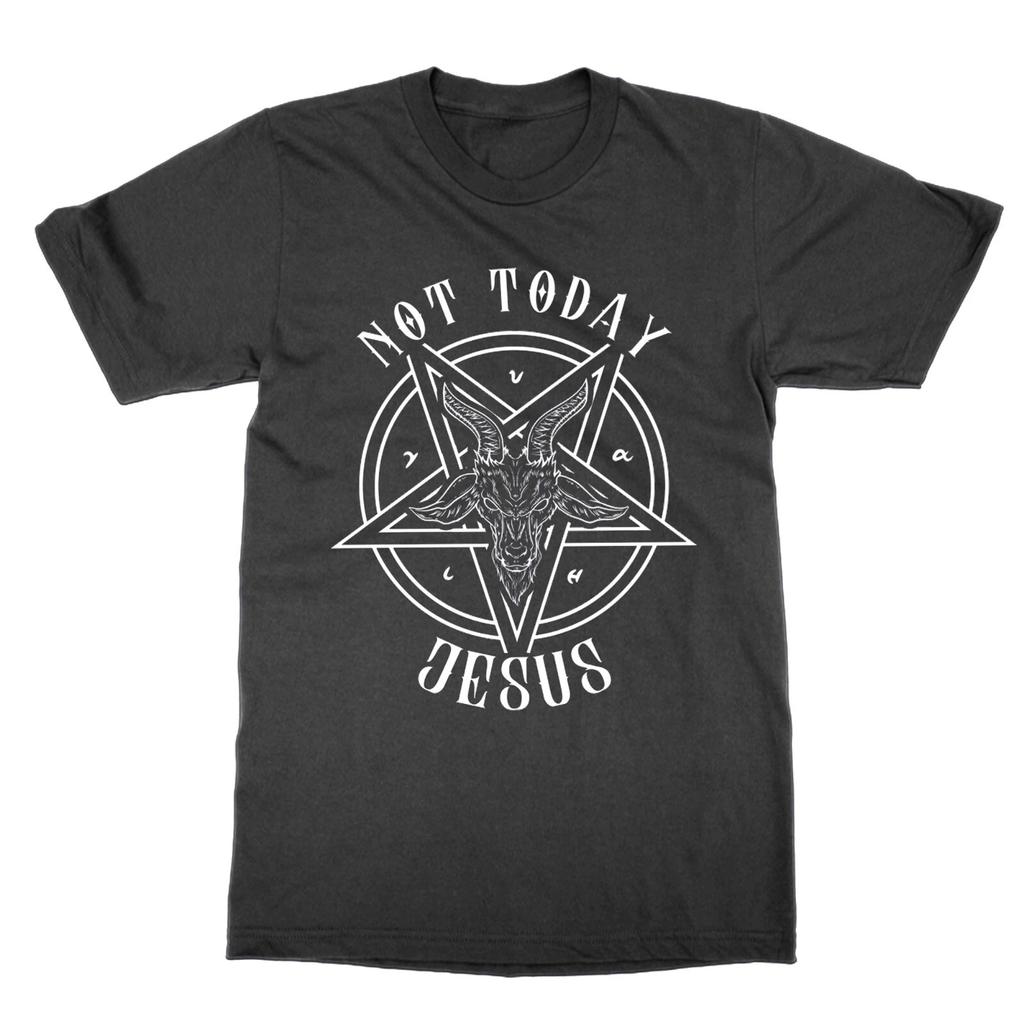 No Today Jesus T-Shirt Funny Parody Pagan Atheist SATAN Goth Tee Gift