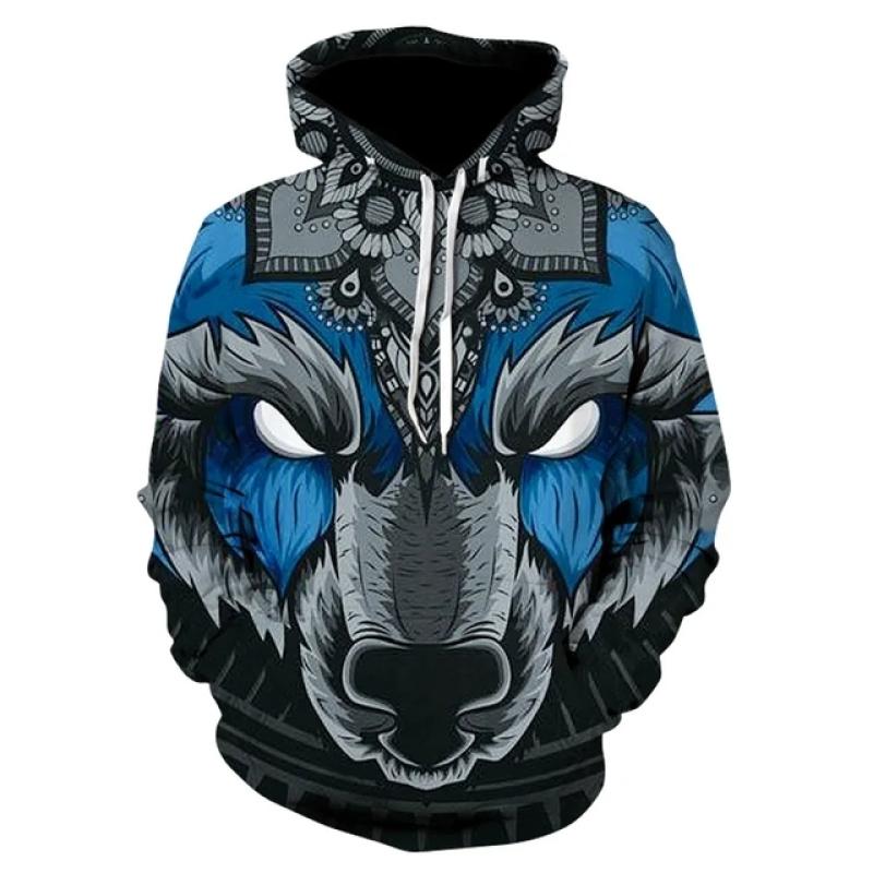 

Spring and Summer Men and Women 3d Printing Hoodie Ferocious Wolf Head Anime Pattern Fashion Sweater Hoodie Full Size