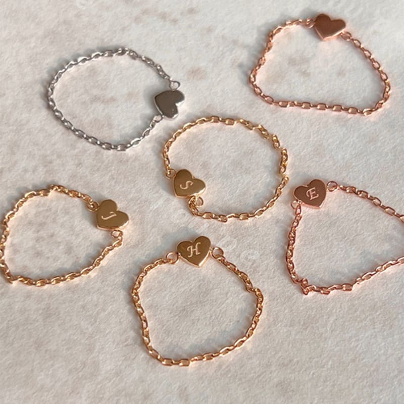 

Taupe 14k gold heart chain ring Rose Gold