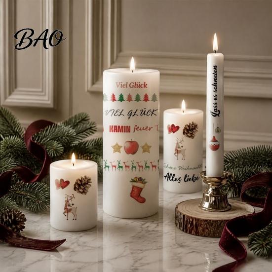 Easy Apply Candle Stickers Christmas Transfer Stickers, DIY Holiday Craft Supplies, Waterproof Atmospheric Home Decor Decorative Decals for Making And