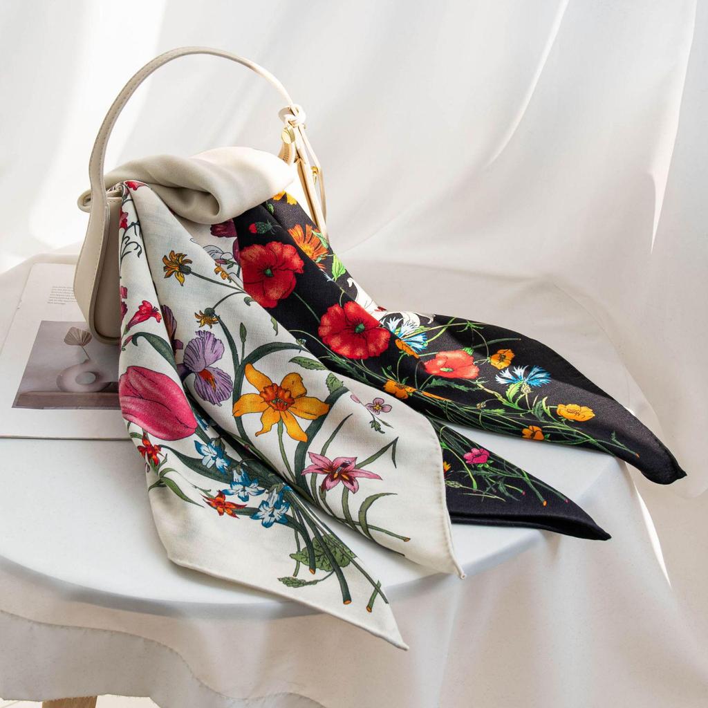 Eșarfă tip snood din lână mătăsoasă cu imprimeu floral față-verso pentru femei - Șal elegant, luxos, ușor