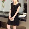 Kleid Damen Sommer Wellenschnitt Rüsche Süß Einfarbig Kurzarm Schlanke Kleider Dame Lässig All-Match Vestido Rundhalsausschnitt Chiffon