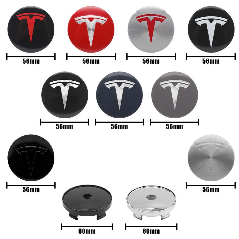 ALL1 4 Stück 56 60mm Auto Radnaben Kappe Reifenkappe 60mm Felgenabdeckung Aufkleber Abzeichen Emblem Zubehör Für Tesla Model 3 Model S X Model Y