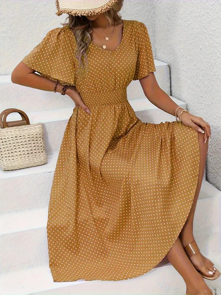 2026 European and American women's clothing spring and summer new express buy hot sale V-neck polka dot pullover casual dress