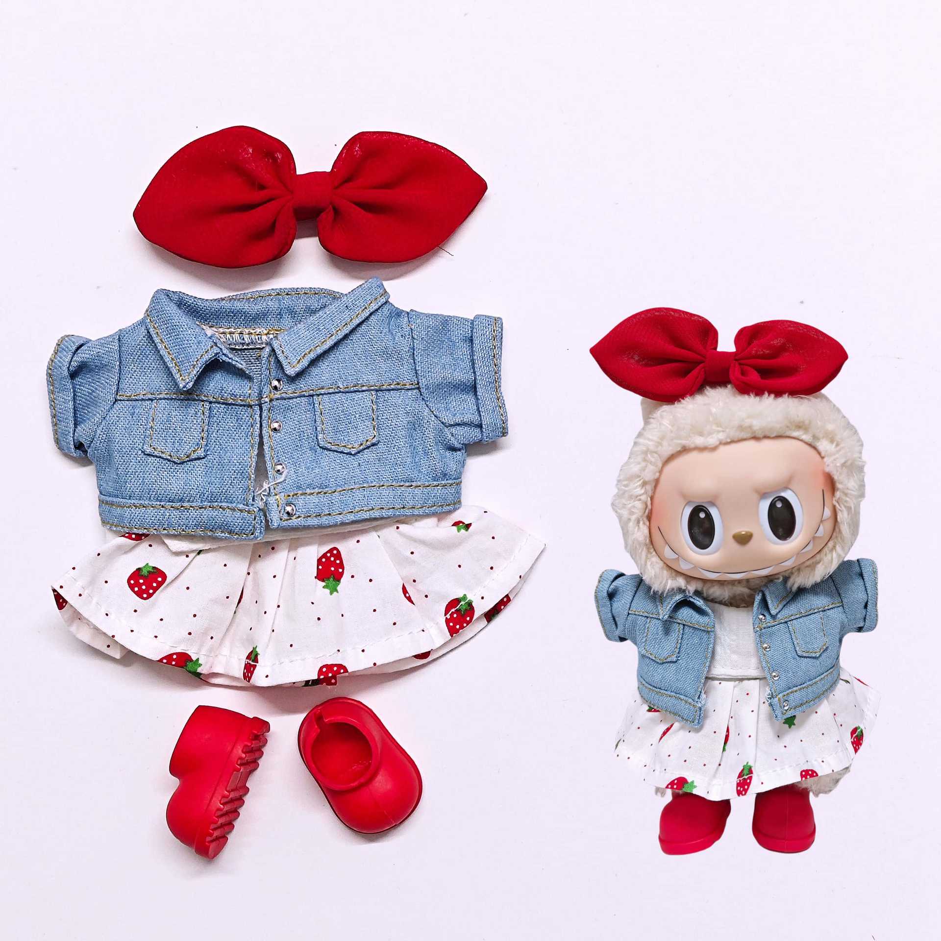 

Labubu Doll Clothes Denim Jacket Strawberry Skirt Suit Fashion Trend Doll Clothes labubu doll clothes