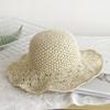 chic Hand-woven trendy straw hat for women, summer beige hollow-out foldable sunshade for sun protection and beach outings