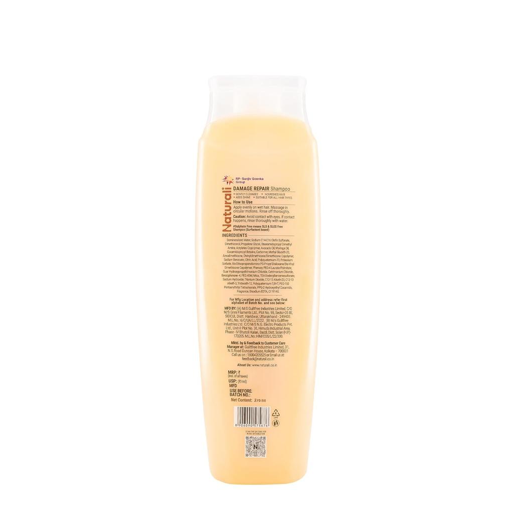 Naturali Damage Repair Shampoo For Dry Frizzy Hair Sulphate Free Shine Boosting Hydrating Care Paraben Free 370 ml