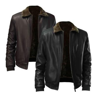 Men's Leather Jacket Lapel Trendy Autumn and Winter New Leather Jacket Handsome Motorcycle Suit Green Large Size Jacket