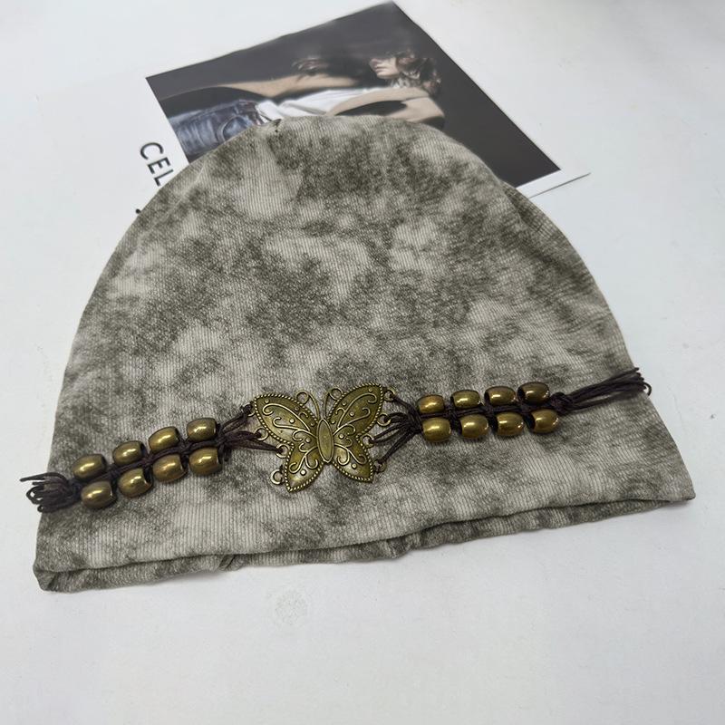 Women'S Cute Hat Sweet Cool Style Hat Tie Dyed Tassel Beaded Butterfly Decor Design Beanie Retro Loose Hat