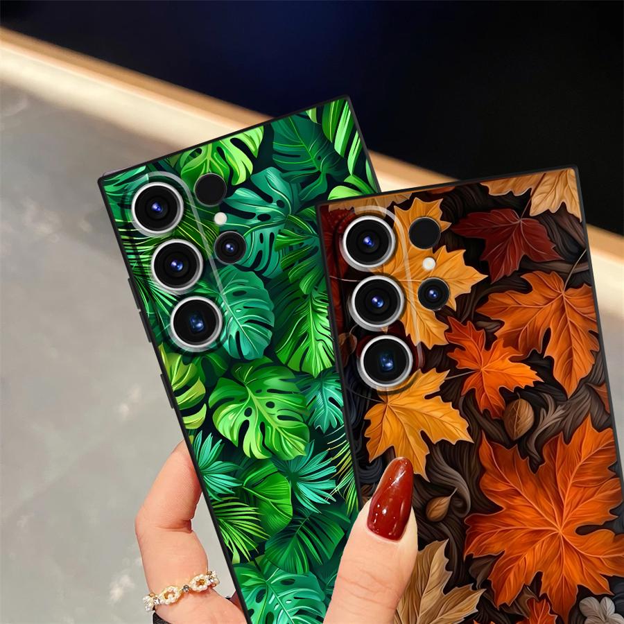 Enrich Leaves Case for Samsung Galaxy S23 FE S21 S20 S24+ S25 Ultra S22 Note 20 10 Plus S23+ S24 S25+ Black Soft Phone