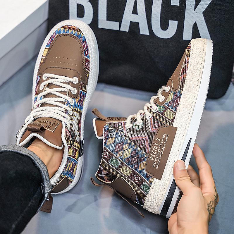 New arrivals Designer new men's casual sneakers canvas comfortable high top flats walking vulcanized shoes