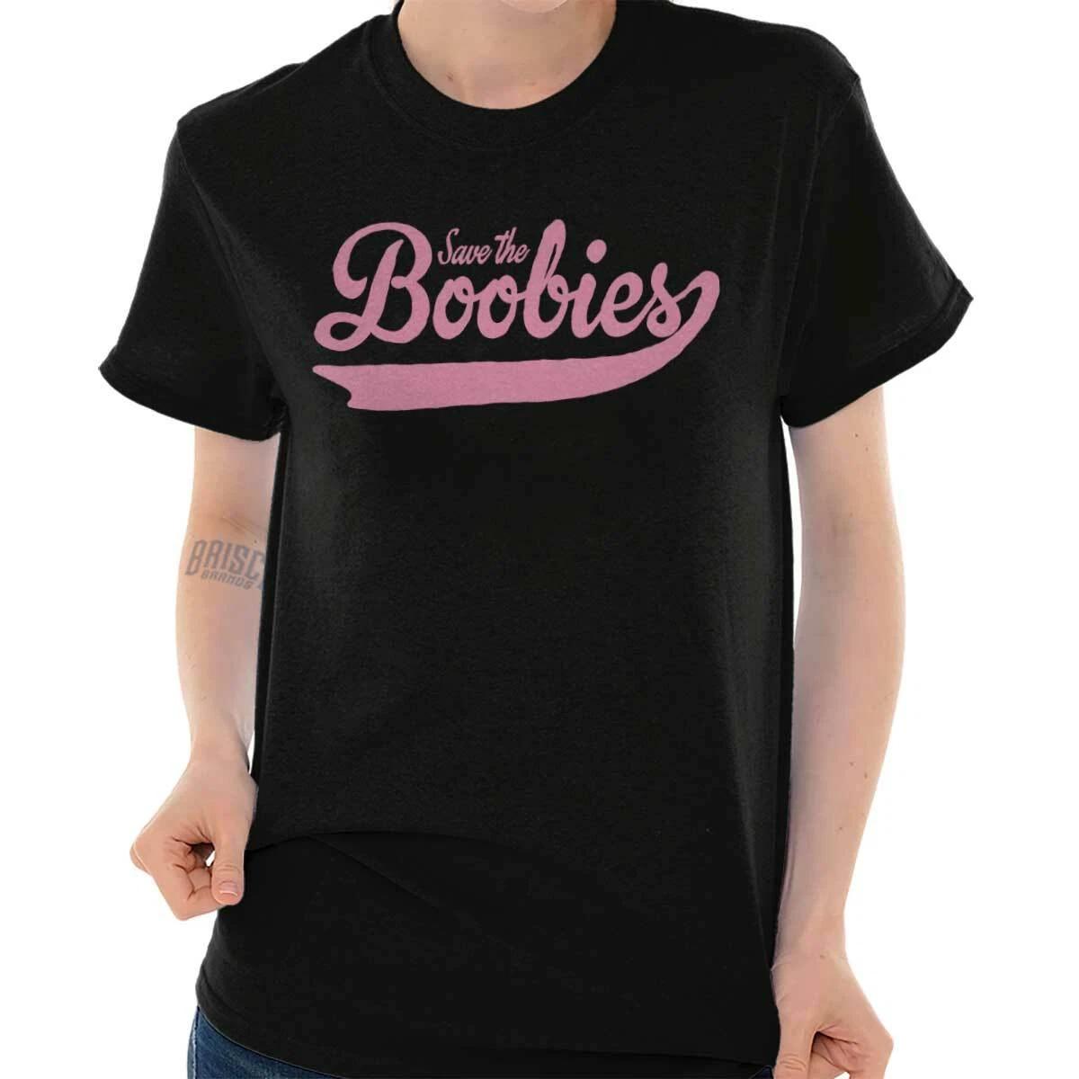 Save Boobies Breast Cancer Awareness Humor Womens Graphic Crewneck T Shirt Tee XL