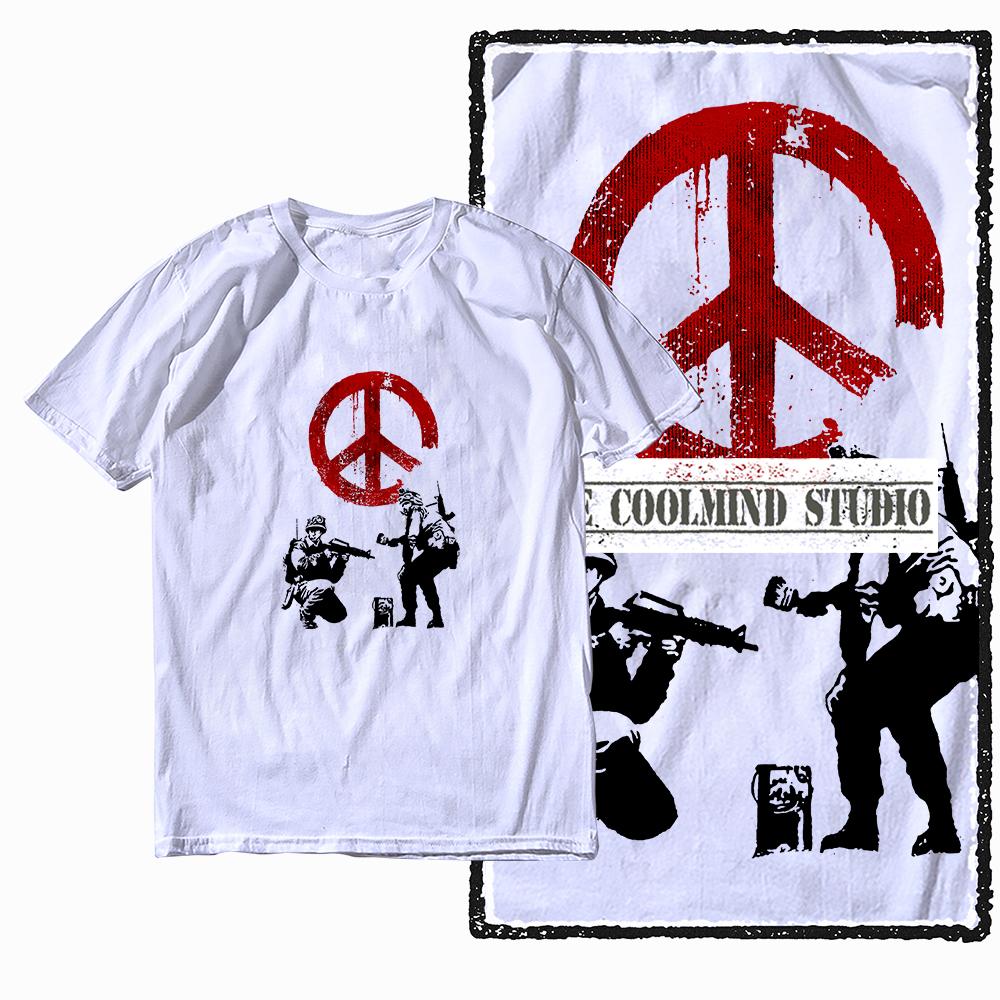 Coolmind X0006 Vintage Cotton Big Size Anti-war Print Exclusive Graphic Men T Shirt Loose Men Tshirt Casual T-shirt for Men Tees
