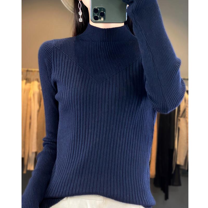 DAFIFY Damenmode, lässig, Herbst/Winter, einfarbig, mit langem Ärmel, halber Rollkragenpullover