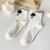 Chinese-style Cheongsam-style Lady's Socks with Retro Wooden Ear Embellishments, Mid-calf Length Socks, Trendy Plain-colored Women's Socks.