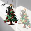 Indoor Outdoor Festive Decor Christmas Suncatcher, Stained Glass Style Window Hanging Ornament, Cute Cat Santa Decorative Sun Catcher Gift Claus