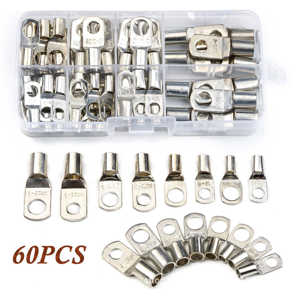 60Pcs/Box Copper Tin-plated Open Barrel Terminals SC Series Bare Crimp Wire Connectors