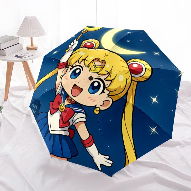 Ombrello Automatico Carino Sailormoon - Pieghevole con 8 Stecche in Ferro, Portatile per Esterno, Regalo, Ombrello da Esterno, Accessorio Giocoso, Alta Durabilità