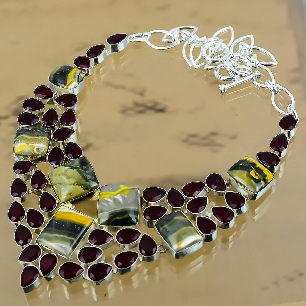 Natural Bumble Bee Jasper Gemstone Chain Yellow Adjustable Necklace 925 Silver