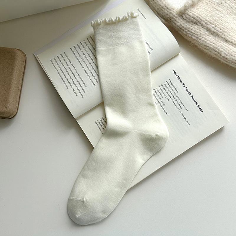 Women's Soft Pure Cotton Ruffle Edge Socks - Comfortable, Breathable, and Loose Fit