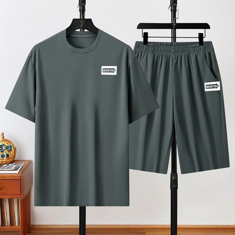 

Комплект из двух предметов: шорты с короткими рукавами, летний свободный комплект из двух предметов с круглым вырезом и принтом для мужчин XXXL серый