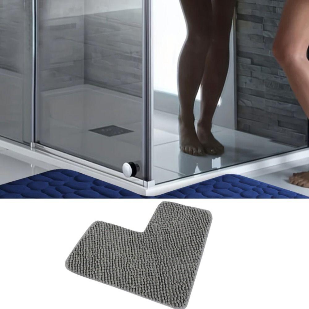 Absorbent L-shaped Chenille Bath Mat Washable Carpet Durable Corner Shower Mat Bathroom