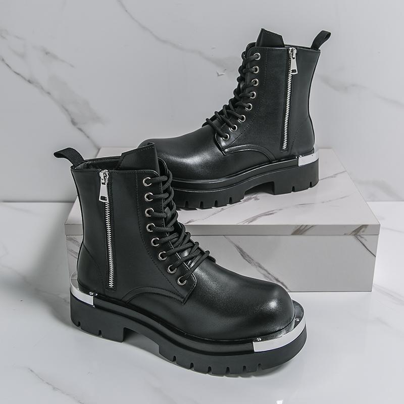 Fashion Winter Men Business Chelsea Boots Black Men Thick-soled Anti-slip Laced Business Fashion Motorcycle Boots Work Boots Sizes 38-46