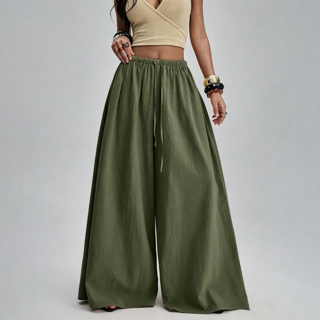 Women Wide Leg Pants Drawstring Waist Casual Loose Fit Trousers Long Pants Comfortable Lightweight Fabric