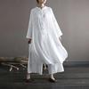 Xi Mo Women's Retro Linen Stand-Collar Cardigan Dress