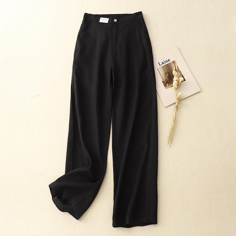 2025 spring new solid color high waist cotton and linen casual trousers women's fashion loose drape high waist straight pants