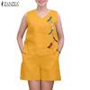 ZANZEA Women Sleeveless Tank Tops and Shorts Summer Two Piece Suit Sets