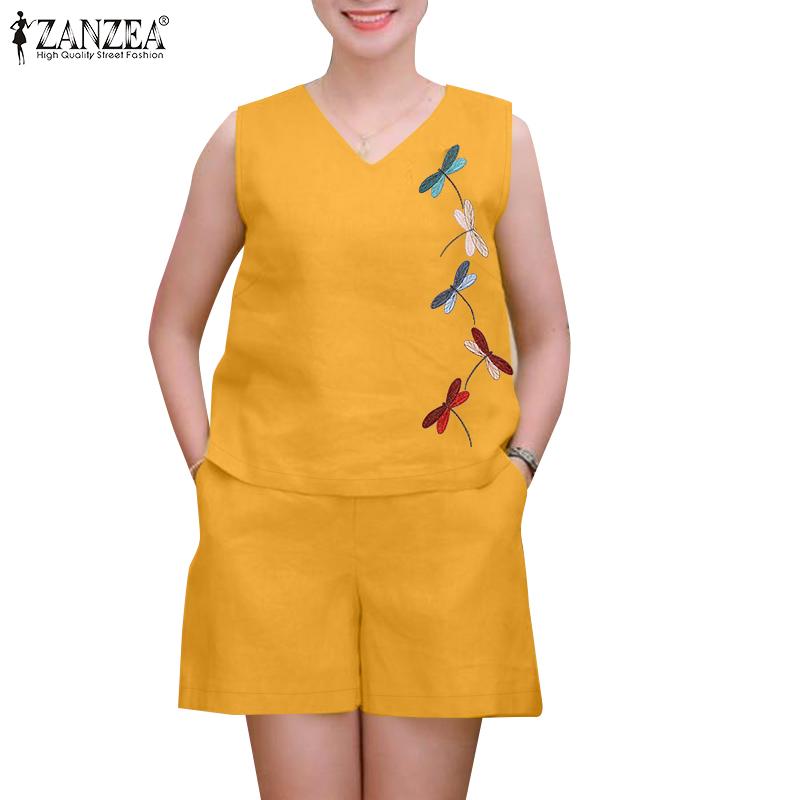 ZANZEA Women Sleeveless Tank Tops and Shorts Summer Two Piece Suit Sets