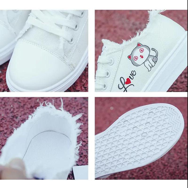 Women's Spring and Summer Canvas Shoes, Female Students' Casual Shoes, Flat Bottom Shoes, Breathable White Shoes